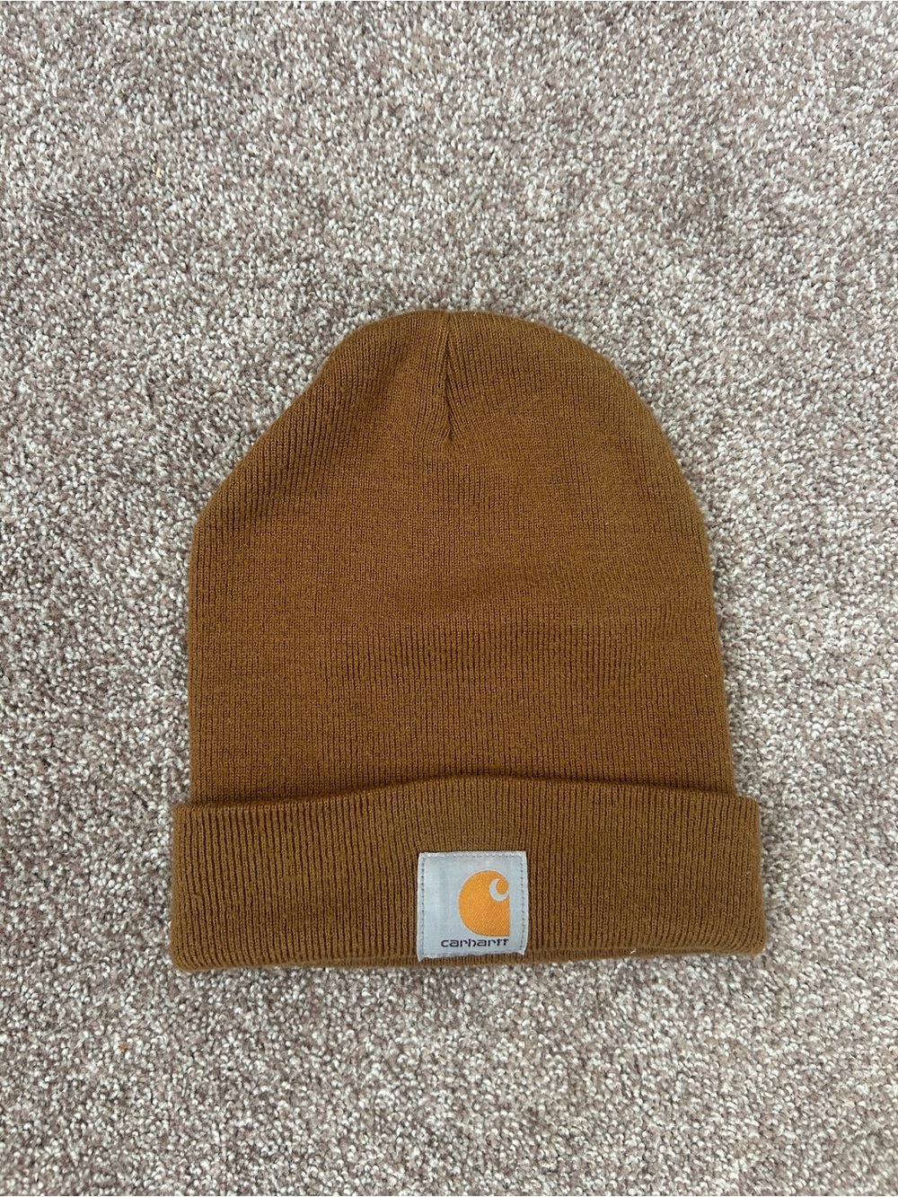 Carhartt Brown Cuffed Beanie with Logo Patch